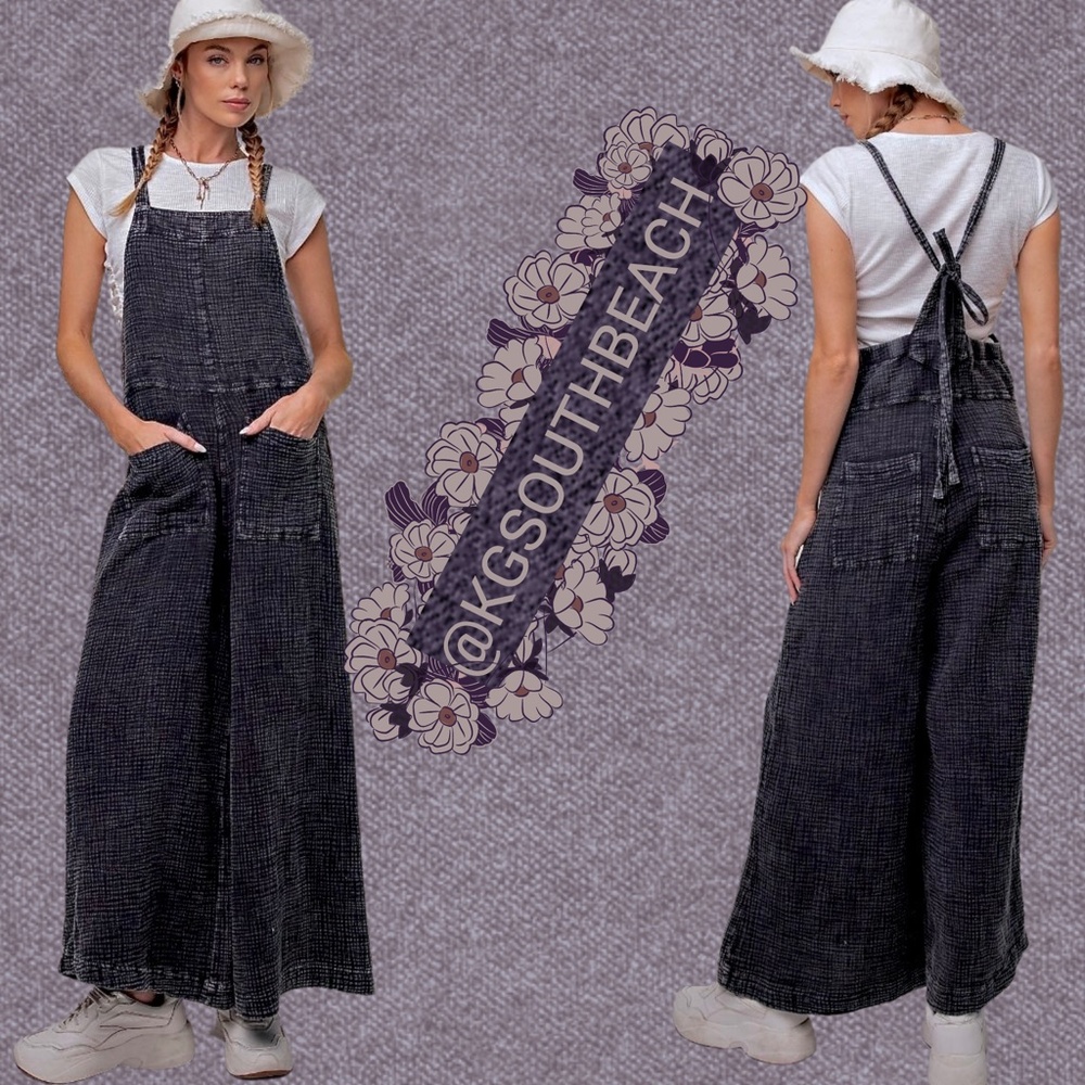 EASEL "Here I Am" Mineral Washed Lightweight Wide Leg Adjustable Straps Tie Back - Picture 15 of 16